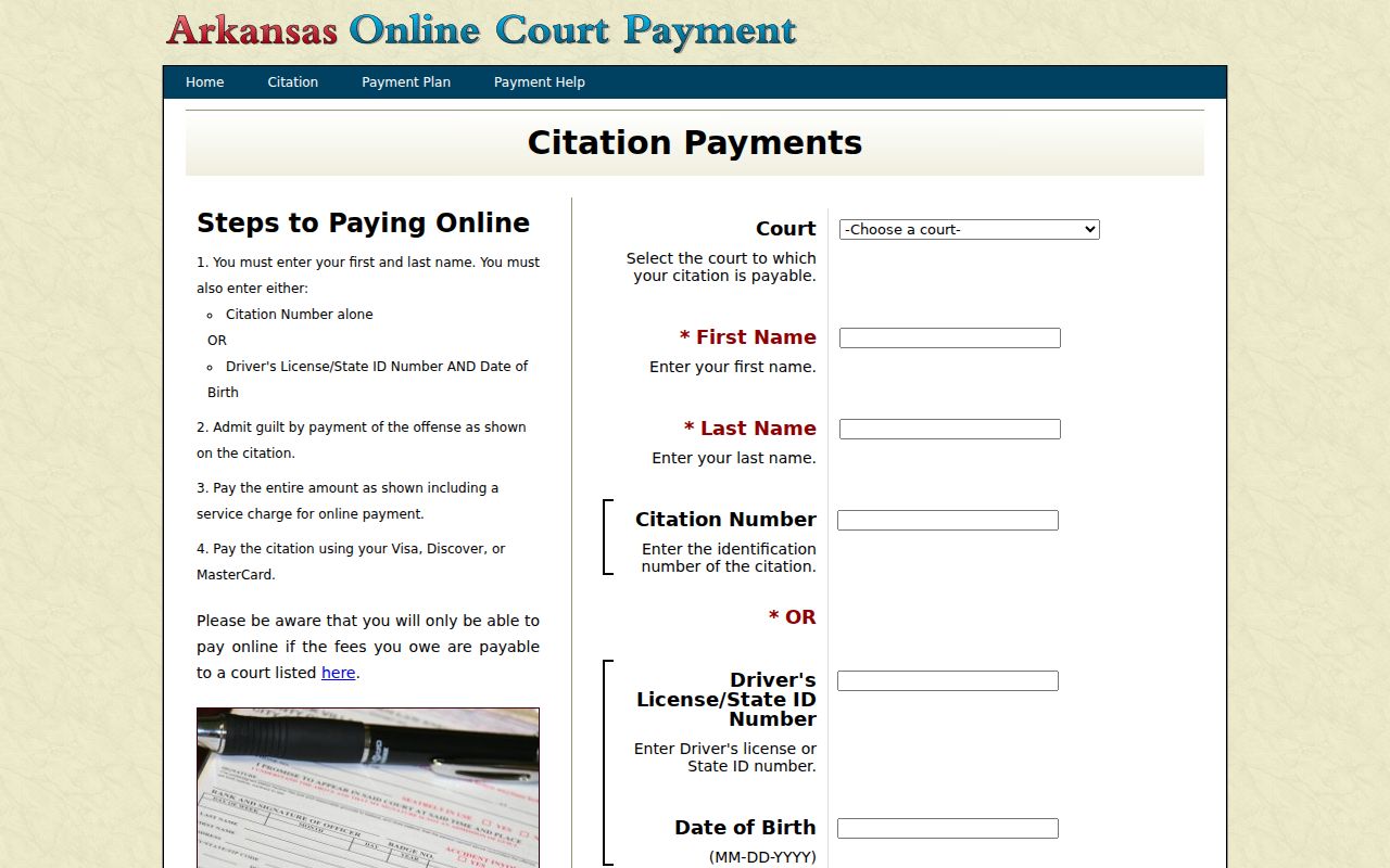 Montgomery County traffic ticket citation search fields